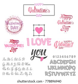 Happy Valentines Day- font. Vector alphabet. Hand Lettering script font. Typography abc for Designs: Logos, Packaging Design, Poster. ABC...