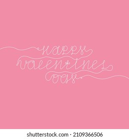 Happy Valentine's Day in the form of a continuous hand-drawn line on a pink background for typography posters, postcards, etc. Editable stroke.