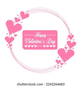 Happy valentines day frame in circle shape with pink hearts, greeting card