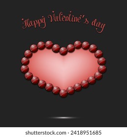 Happy Valentines Day. Frame of cricket balls laid out in the shape of the heart. Design pattern for greeting card, banner, poster, flyer, invitation party. Vector illustration on isolated background