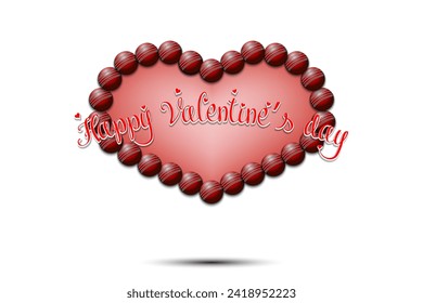 Happy Valentines Day. Frame of cricket balls laid out in the shape of the heart. Design pattern for greeting card, banner, poster, flyer, invitation party. Vector illustration on isolated background