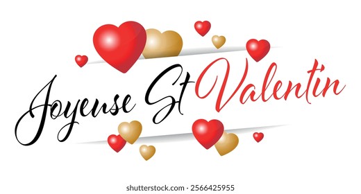 Happy Valentine's day in French on white background