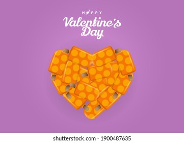 Happy valentines day with Fruit Popsicles heart Purple background. Vector illustration