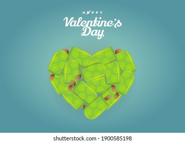 Happy valentines day with Fruit Popsicles heart blue background. Vector illustration