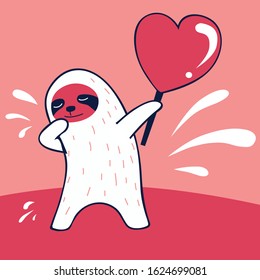 Happy Valentine's Day Funny Dabbing Sloth with lollipop heart shape, Valentines card and poster