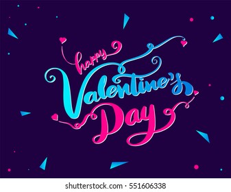 Happy Valentine's day funny lettering on dark background. Vector illustration for valentine's card.