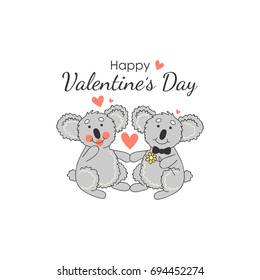 Happy Valentine's Day. Funny vector card with couple koalas. Cute animal. Love.