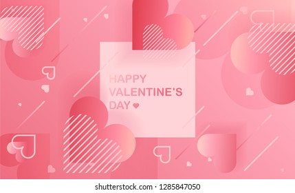 Happy Valentine's day futuristic modern pink, red, purple colored background, card, poster or banner template. Heart with shadows, shapes in retro style Vector illustration