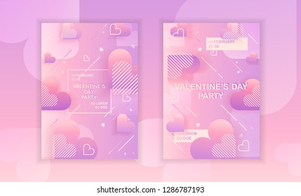 Happy Valentine's day futuristic modern pink, red, purple colored background, card, poster or banner template. Heart with shadows, shapes in retro style Vector illustration