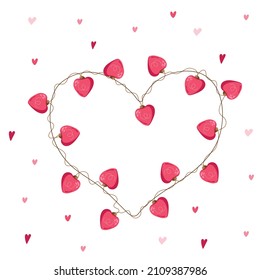 Happy Valentine's Day. Garland with lights hearts. For the design cards, banners. Vector illustration. Hand-Drawn.