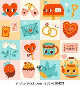 Happy Valentines day geometric pattern for greeting cards, posters, wrapping, pack paper. Modern love design 