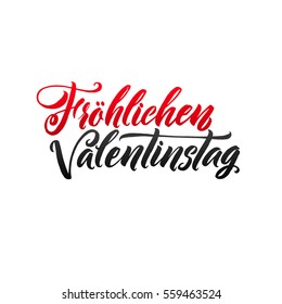 Happy Valentines Day. German Black and Pink Lettering Greeting Card White Background. Hand Drawn Calligraphy. Lovely Poster.