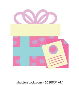 happy valentines day, gift box with hearts paper message romantic celebration vector illustration