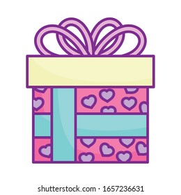 happy valentines day, gift box surprise ribbon hearts cartoon vector illustration