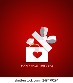 Feliz día de San Valentín. Caja de regalo con anillo de boda dentro. Ilustración vectorial.