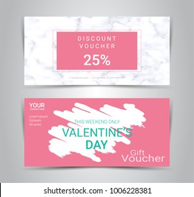 Happy Valentine's Day, Gift certificates and vouchers, discount coupon or banner web promotion template with marble texture imitation background for make an image of the product your company offers.