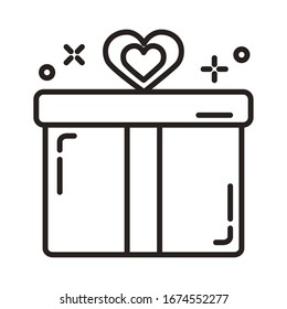 happy valentines day gift with heart line style vector illustration design