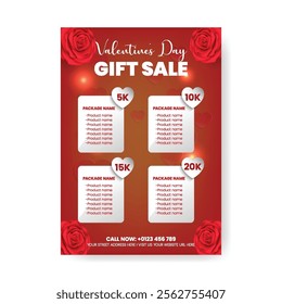 happy valentine's day Gift package sale editable a4 print flyer or poster template,  valentines day Gift price list, valentines day invitation, 3d heart and valentines illustration background design