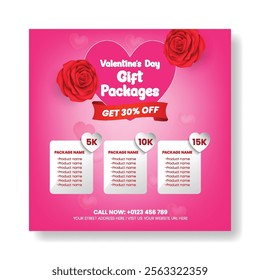 Happy Valentine's Day Gift package sale discount offer editable Social media post banner ads template, valentines day celebration party social media post and web banner ad design