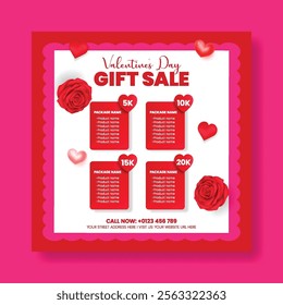 Happy Valentine's Day Gift package sale discount offer editable Social media post banner ads template, valentines day celebration party social media post and web banner ad design