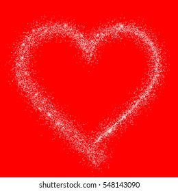 Happy Valentines Day. Glowing stream of sparkling particles. Holiday vector illustration of shiny heart path isolated. Valentines day decoration element for design