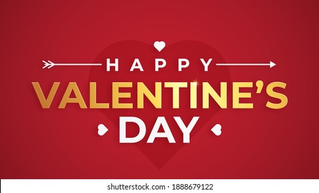 Happy Valentine's day gold on red background. Vector. Romantic quote postcard, card, invitation, banner template. 