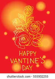 happy valentines day with gold roses and red background card.