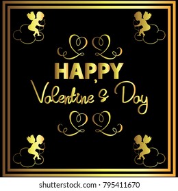 Happy Valentine's Day Gold Vector Template Design