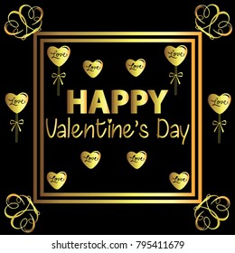 Happy Valentine's Day Gold Vector Template Design