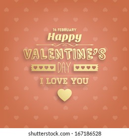 Happy Valentines Day Golden Card Design. 14 February. I Love You. Vector Vintage Background. Seamless pattern.