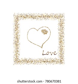 Happy Valentine's Day, with golden glitter effect in gold frame, isolated on white background. Vector illustration. Can be used for Valentine's Day design.