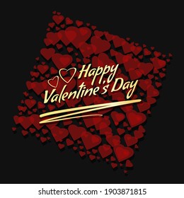 Happy Valentines Day. Golden greeting lettering on a background of hearts. Vector illustration