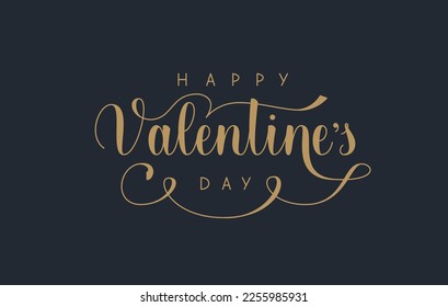 Happy Valentines Day Golden Handwritten Phrase. Vector Hand Lettering for Greeting Card.