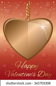 Happy Valentines Day. Golden heart on a background with pink hearts. Greeting card for Valentine's Day. Vector illustration.