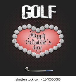 Happy Valentines Day. Golf balls located in the form of a heart and grid on an isolated background. Design pattern for greeting card, banner, poster, flyer, invitation. Vector illustration