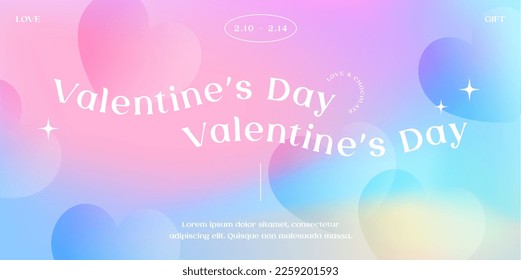 Happy Valentine's Day gradient background  Romantic sweet heart  Typography poster template  3D  y2k aesthetic  Digital marketing  Sale  Fashion advertising  Banner  Flyer  Trendy vector illustration 