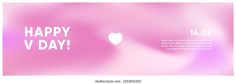 Feliz Día de San Valentín gradiente banner horizontal, tarjeta de saludo o fondo con lindo patrón y lugar para el texto. Diseño de gradiente rosa para promoción de eventos, decoración, ventas, invitación, boda, impresión.