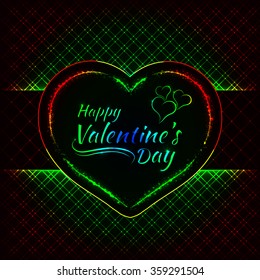 Happy Valentines day gradient lights card, heart and text lights design on dark background