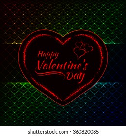 Happy Valentines day gradient lights card, heart and text lights design on dark background