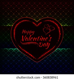 Happy Valentines day gradient lights card, heart and text lights design on dark background