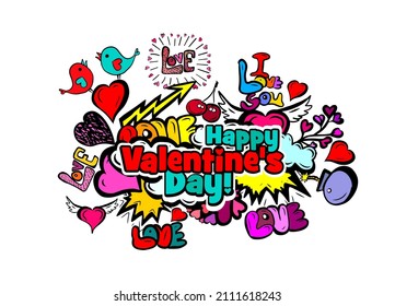 Happy Valentine's Day. Graffiti elements.