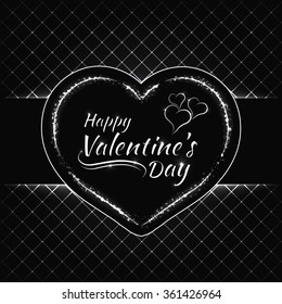 Happy Valentines day gray lights card, heart and text lights design on dark background