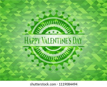 Happy Valentine's Day green emblem. Mosaic background