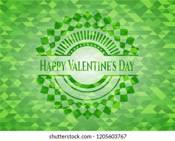 Happy Valentine's Day green emblem with triangle mosaic background