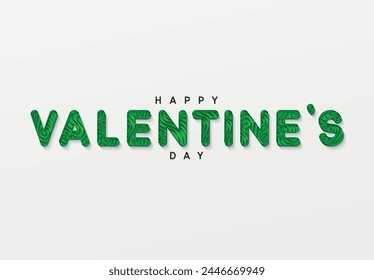 Feliz San Valentín diseño de texto verde elegante recorte de papel. Día de San Valentín sobre fondo blanco. Ilustración vectorial