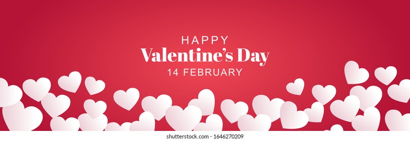 Happy Valentine's day greeting background. 3d white paper cut hearts with hand written romantic quote in pink background. Vector illustration.