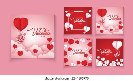 Feliz día de San Valentín de fondo en un estilo realista en papel. Publicación en medios sociales con cajas de regalo y corazones. Promoción de ventas en el Día de San Valentín.