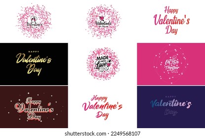 Happy Valentine's Day greeting background in papercut realistic style paper clouds. flying realistic heart on string; pink banner party invitation template; calligraphy words text sign on copy space