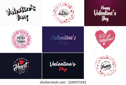 Happy Valentine's Day greeting background in papercut realistic style paper clouds. flying realistic heart on string; pink banner party invitation template; calligraphy words text sign on copy space