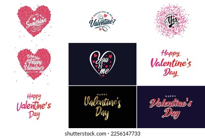 Happy Valentine's Day greeting background in papercut realistic style paper clouds. flying realistic heart on string; pink banner party invitation template; calligraphy words text sign on copy space